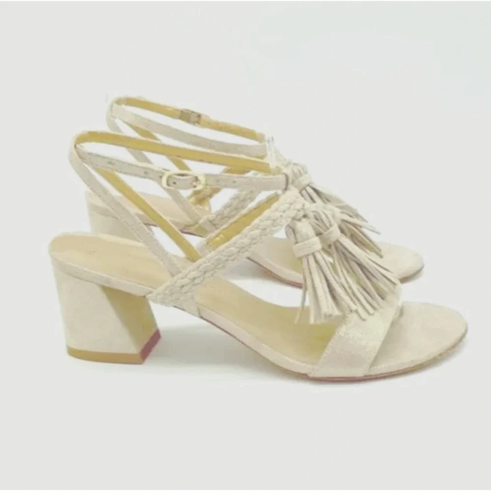 A7 Auth STUART WEITZMAN Nude Suede Braided Strap Block Heel Sandals Size 11 M - Picture 1 of 5